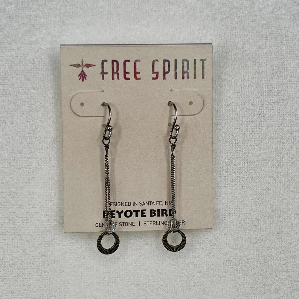 Peyote Bird Free Spirit Sterling Silver Dangle Drop Chain Circle Earrings NWT